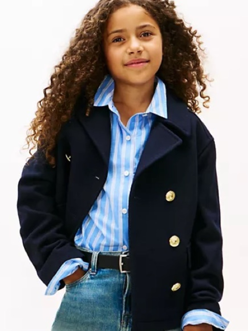 Kids Tommy Hilfiger Classic Navy Double-Breasted Peacoat S Fall/ Winter wool